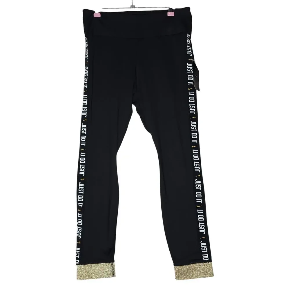 Women’s Nike Dry Training Pants Black With Gold Ankle Trim Size L